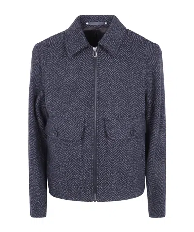 Paul Smith Herringbone-pattern Zip-up Jacket In Blue