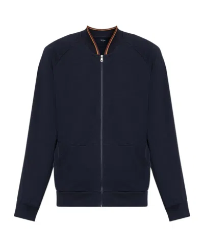 Paul Smith Artist Stripe-trim Zip-up Jacket In Blue