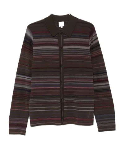 Paul Smith Striped Button-up Polo Sweater In Brown