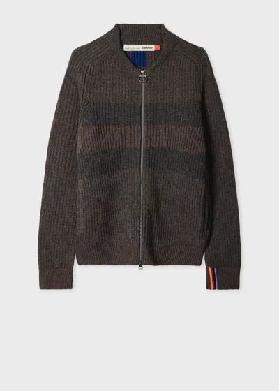 Paul Smith Loves Barbour - Rustic Knitted Bomber Cardigan Brown
