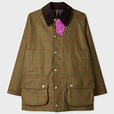 Paul Smith Loves Barbour - Olive Windowpane Check Wool Beaufort Jacket Green In Brown