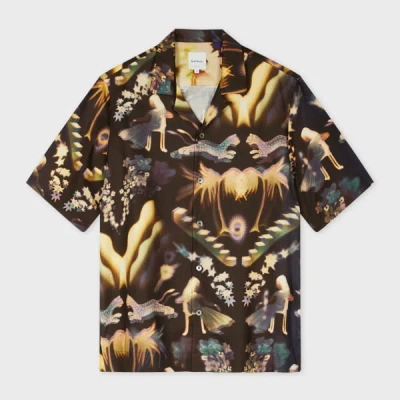 Paul Smith Artistic Print Black Long Sleeve Shirt With Classic Collar In Multi