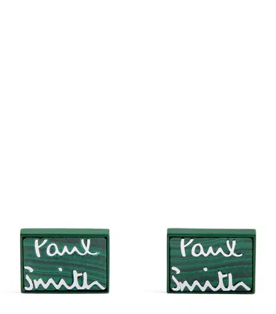 Paul Smith Malachite-plated Logo Cufflinks In Green