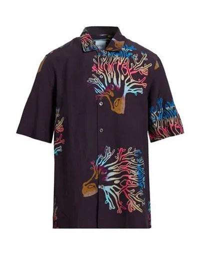 Paul Smith Man Shirt Dark Brown Size M Viscose, Linen