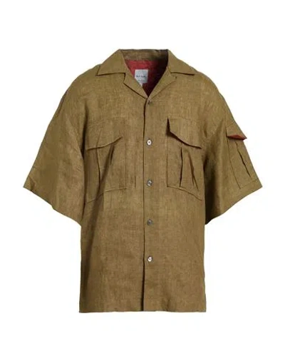 Paul Smith Man Shirt Khaki Size L Linen In Brown
