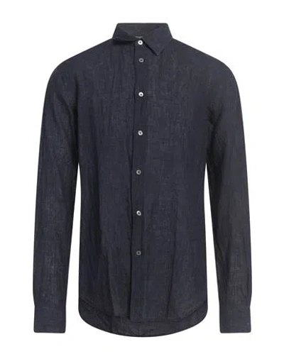 Paul Smith Man Shirt Navy Size M Linen In Blue