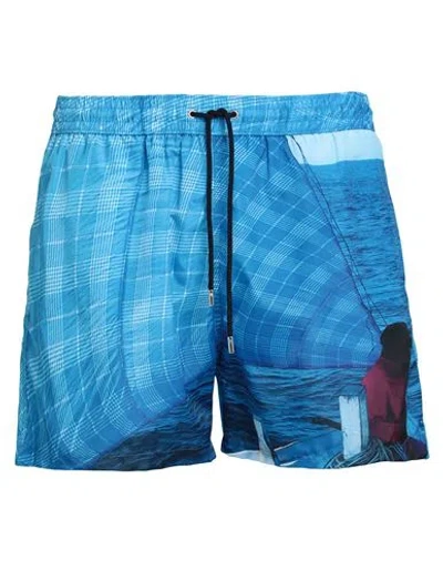 Paul Smith Man Swim Trunks Azure Size M Polyester, Recycled Polyester In Blue