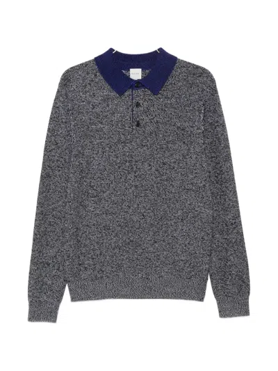 Paul Smith Marled-knit Long-sleeve Polo Shirt In Gray