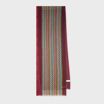 Paul Smith Maroon Check Merino Wool-silk Blend Scarf Multicolour