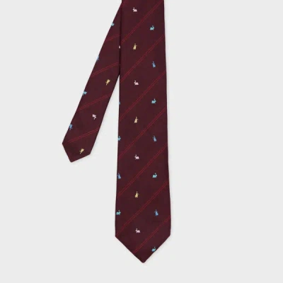 Paul Smith Maroon Silk 'rabbit' Pinstripe Tie Red