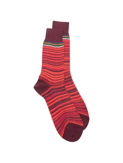 Paul Smith Maury Shadow Striped Socks In Burgundy