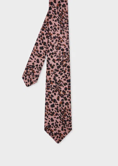 Paul Smith Mauve Leopard Print Silk Tie Pink