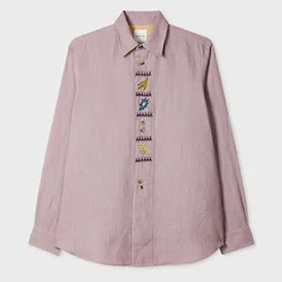 Paul Smith Mauve Linen Embroidered Shirt Purple In Pink