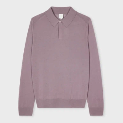 Paul Smith Mauve Merino Wool Knitted Long-sleeve Polo Shirt Purple In Pink