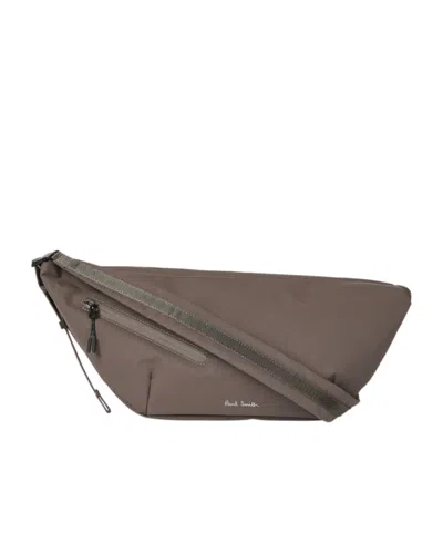 Paul Smith Mauve Nylon Sling Cross Body Bag With Leather Trims In Brown