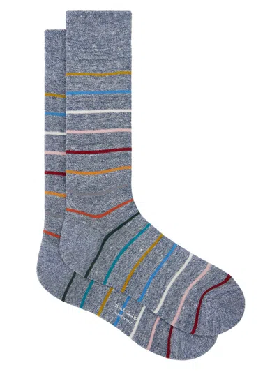 Paul Smith Men's 2-pack Signature Stripe Linen-blend Socks In Gray