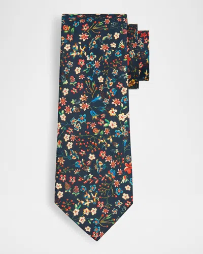 Paul Smith Men & Apos;s Allover Floral Organic Cotton Tie In Navy