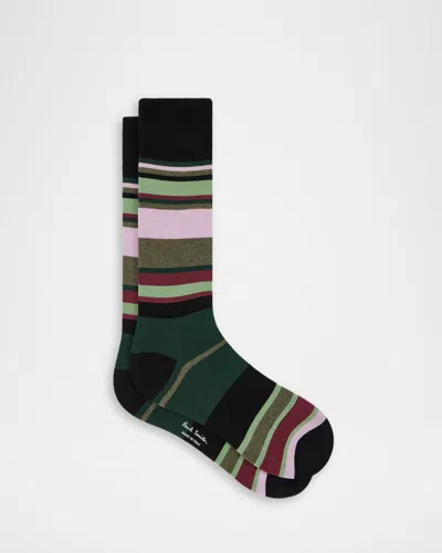 Paul Smith Men & Apos;s Ozzy Multi-stripe Crew Socks In Black