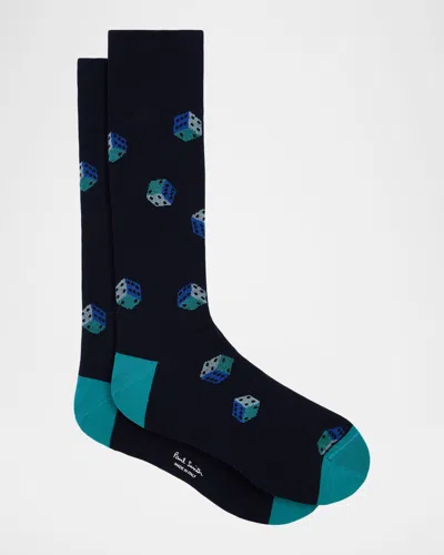 Paul Smith Men & Apos;s Tumbling Dice Cotton Crew Socks In Blue