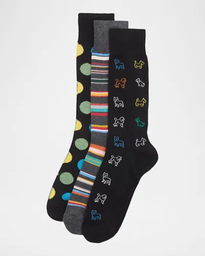 Paul Smith Men & Apos;s Variety Pattern 3-pack Crew Socks In Black