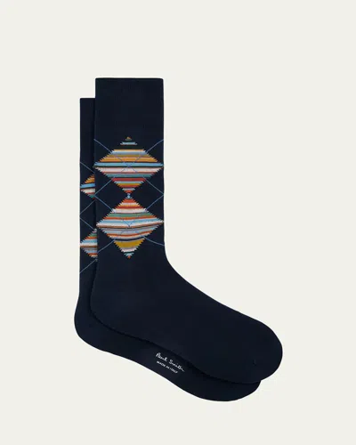 PAUL SMITH MEN'S ARGYLE SIGNATURE STRIPE CREW SOCKS