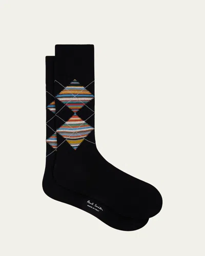 PAUL SMITH MEN'S ARGYLE SIGNATURE STRIPE CREW SOCKS