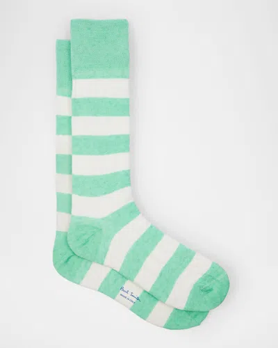 Paul Smith Men's Barry Thick Stripe Crew Socks In Green