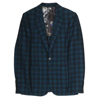 Pre-owned Paul Smith Men's Checked Blazer Navy Black Wool Cotton M In Blue