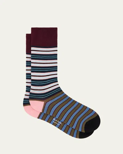 Paul Smith Men's Color-block Multi-stripe Crew Socks