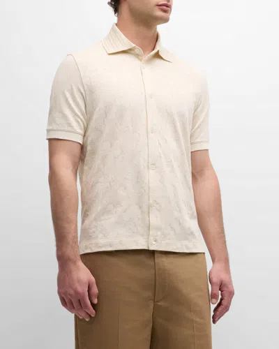 Paul Smith Men's Cotton Floral Jacquard Knit Polo Shirt In Light Beige