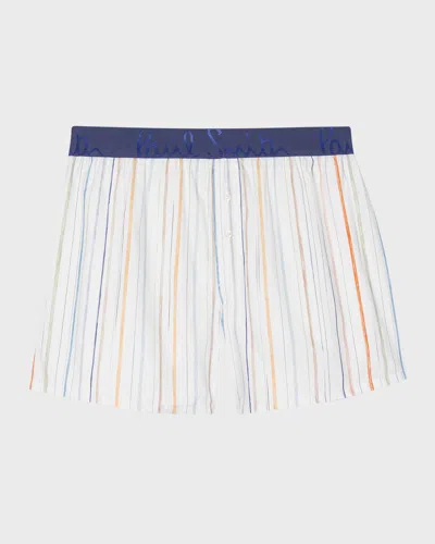 Paul Smith Men's Cotton Stripe Boxer Shorts In 01 White