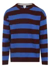Paul Smith Lambswool Blue And Maroon Stripe Crew Neck Sweater Red