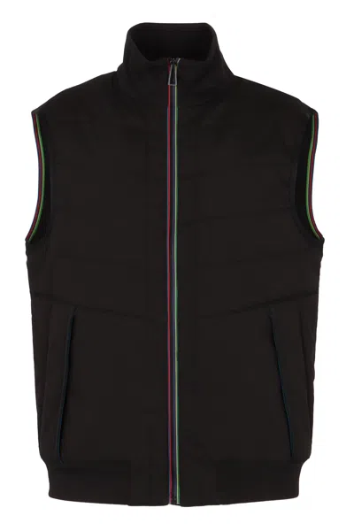 PAUL SMITH MEN'S FW23 BLACK FIELD VEST WITH CONTRASTING TRIMMINGS