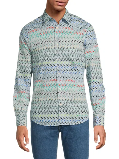 Paul Smith Men's Geometric Print Cotton Slim-fit Shirt In Green