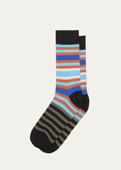 Paul Smith Men's George Stripe Crew Socks In Black