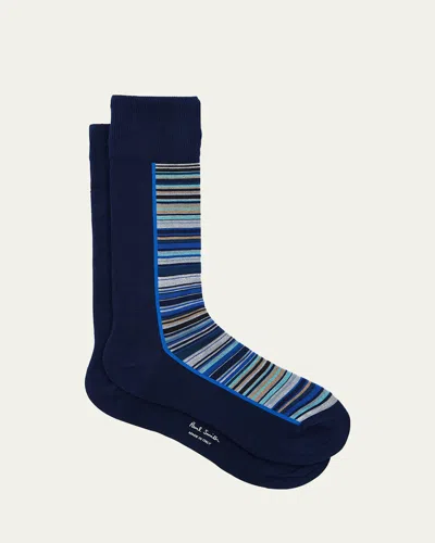 PAUL SMITH MEN'S HALF SIGNATURE STRIPE CREW SOCKS