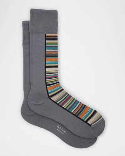 Paul Smith Men's Half Signature Stripe Crew Socks In Slate Gray
