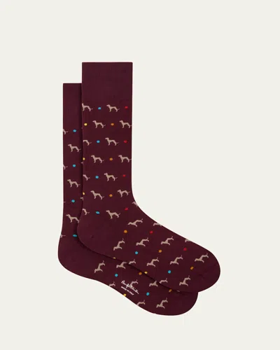 Paul Smith Men's Hank Whippet-print Crew Socks In Red