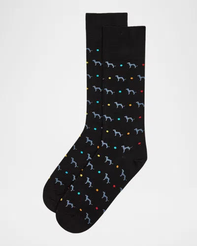 Paul Smith Men's Hank Whippet-print Crew Socks In Blue