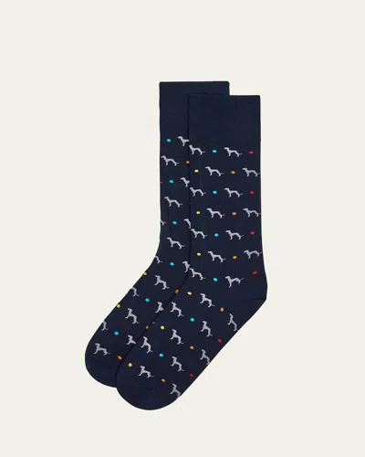 Paul Smith Men's Hank Whippet-print Crew Socks In Blue