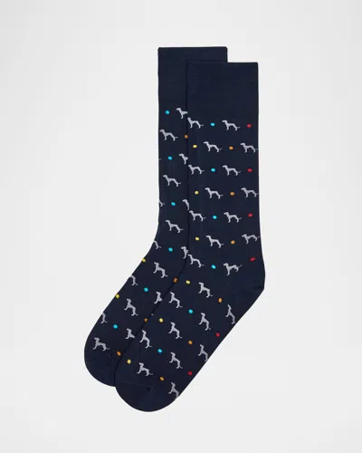 Paul Smith Men's Hank Whippet-print Crew Socks In Blue