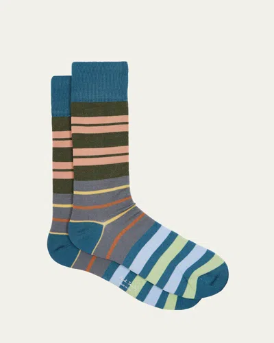 Paul Smith Men's Iacopo Stripe Crew Socks In Petgreen