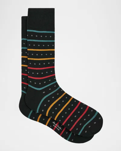 PAUL SMITH MEN'S IAGO SPOT STRIPE COTTON-STRETCH CREW SOCKS