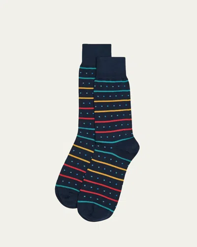 PAUL SMITH MEN'S IAGO SPOT STRIPE COTTON-STRETCH CREW SOCKS