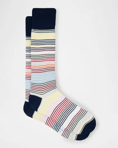 PAUL SMITH MEN'S IDRIS SIGNATURE THIN STRIPE CREW SOCKS