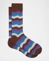 Paul Smith Men's Ignacio Wavy Stripe Cotton-stretch Crew Socks In Chocolate