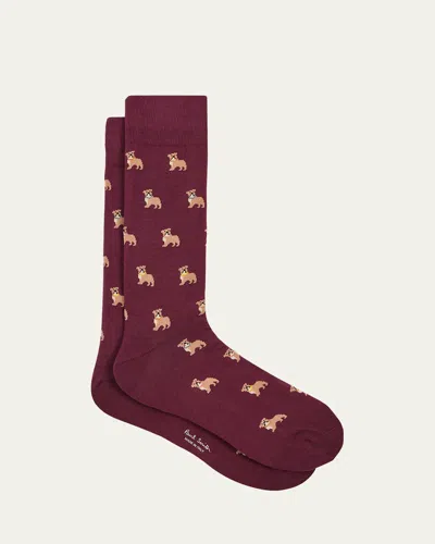 Paul Smith Men's Irwin Bulldog Crew Socks In Burgundy