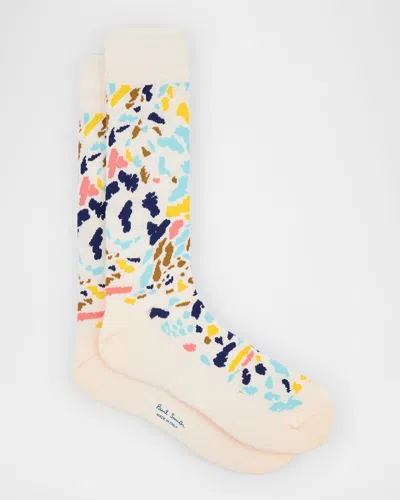Paul Smith Men's Jacaranda Abstract Print Crew Socks In Blue