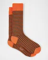 Paul Smith Men's James Houndstooth Gingham Crew Socks In Orange