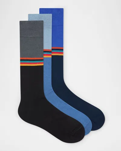 Paul Smith Men's Jared Artist Stripe Color Block 3-pack Crew Socks In Blue